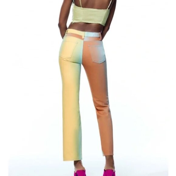 Zara Printed Straight Leg Jeans US 2 - Picture 4 of 9